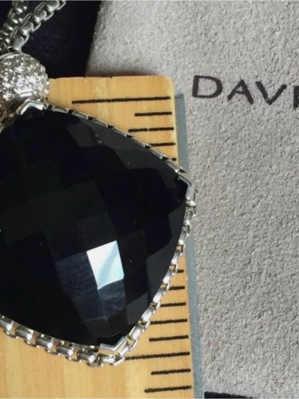 David Yurman Black Faceted Pendant with Silver Accents